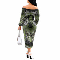 Aotearoa Iwi Whakatohea Personalised Off The Shoulder Long Sleeve Dress Maori Kowhaiwhai Pattern LT19 - Polynesian Pride