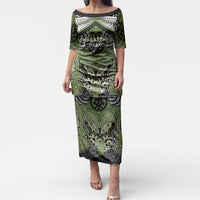 Aotearoa Iwi Whakatohea Personalised Puletasi Maori Kowhaiwhai Pattern LT19 Long Dress Olive Green - Polynesian Pride