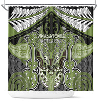 Aotearoa Iwi Whakatohea Shower Curtain Maori Kowhaiwhai Pattern LT19 Olive Green - Polynesian Pride