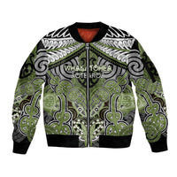 Aotearoa Iwi Whakatohea Personalised Sleeve Zip Bomber Jacket Maori Kowhaiwhai Pattern LT19 Unisex Olive Green - Polynesian Pride