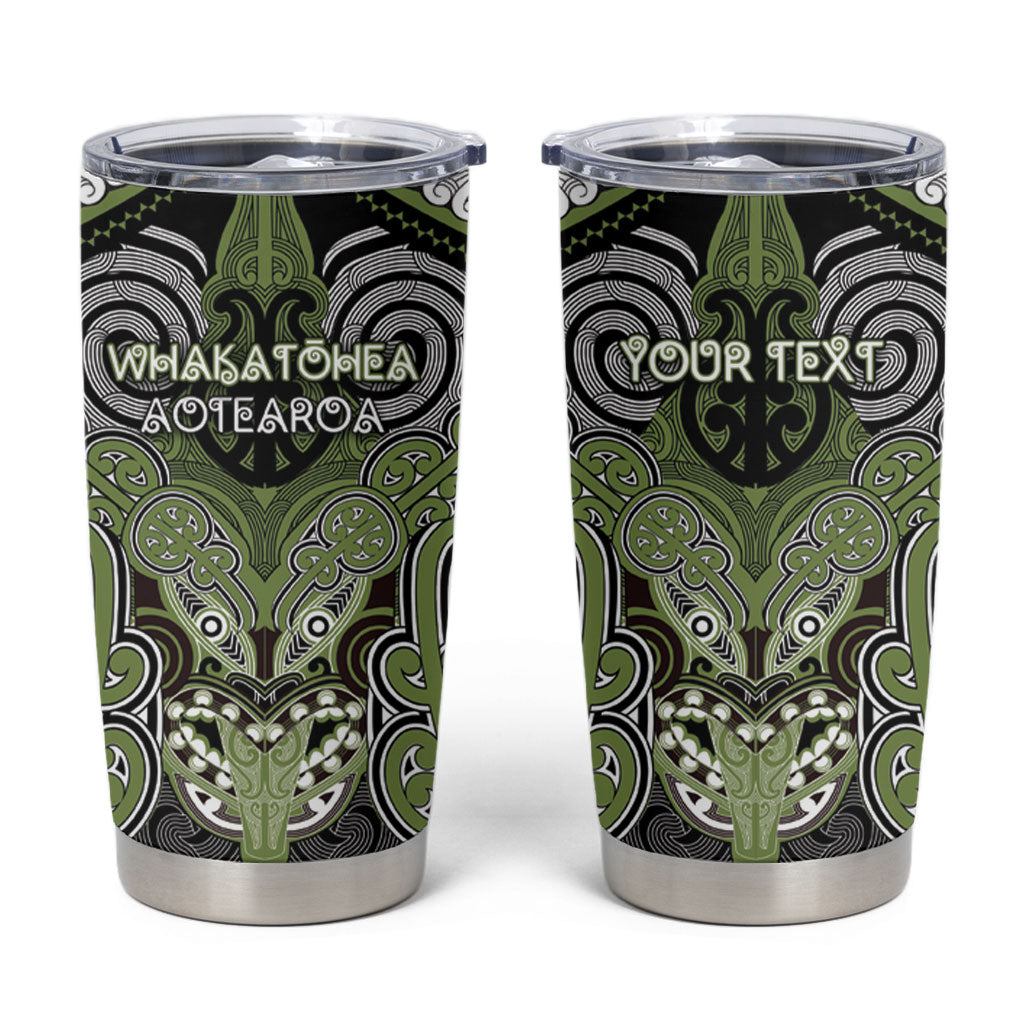 Aotearoa Iwi Whakatohea Personalised Tumbler Cup Maori Kowhaiwhai Pattern LT19 Olive Green - Polynesian Pride