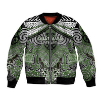 Aotearoa Iwi Ngati Awa Personalised Bomber Jacket Maori Kowhaiwhai Pattern LT19 Unisex Green - Polynesian Pride