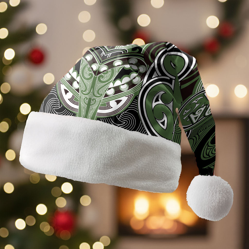 Aotearoa Iwi Ngati Awa Personalised Christmas Santa Hat Maori Kowhaiwhai Pattern LT19 Without Fur Green - Polynesian Pride