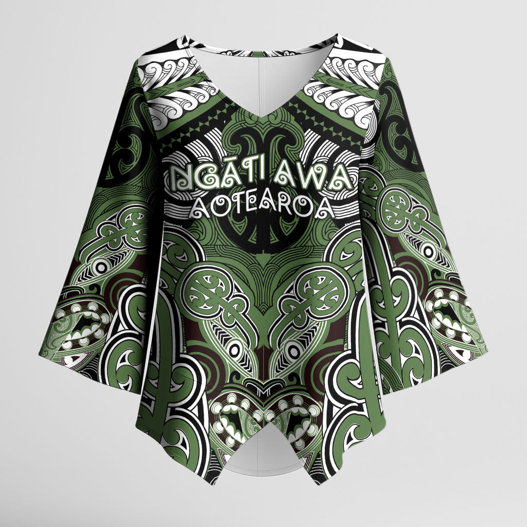 Aotearoa Iwi Ngati Awa Personalised Kimono Sleeve Blouse Maori Kowhaiwhai Pattern LT19 Female Green - Polynesian Pride