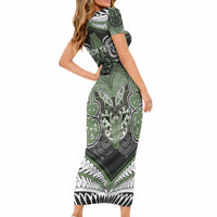 Aotearoa Iwi Ngati Awa Personalised Short Sleeve Bodycon Dress Maori Kowhaiwhai Pattern LT19 - Polynesian Pride