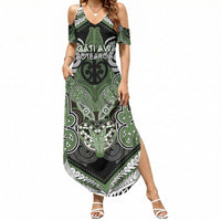 Aotearoa Iwi Ngati Awa Personalised Summer Maxi Dress Maori Kowhaiwhai Pattern LT19 Women Green - Polynesian Pride
