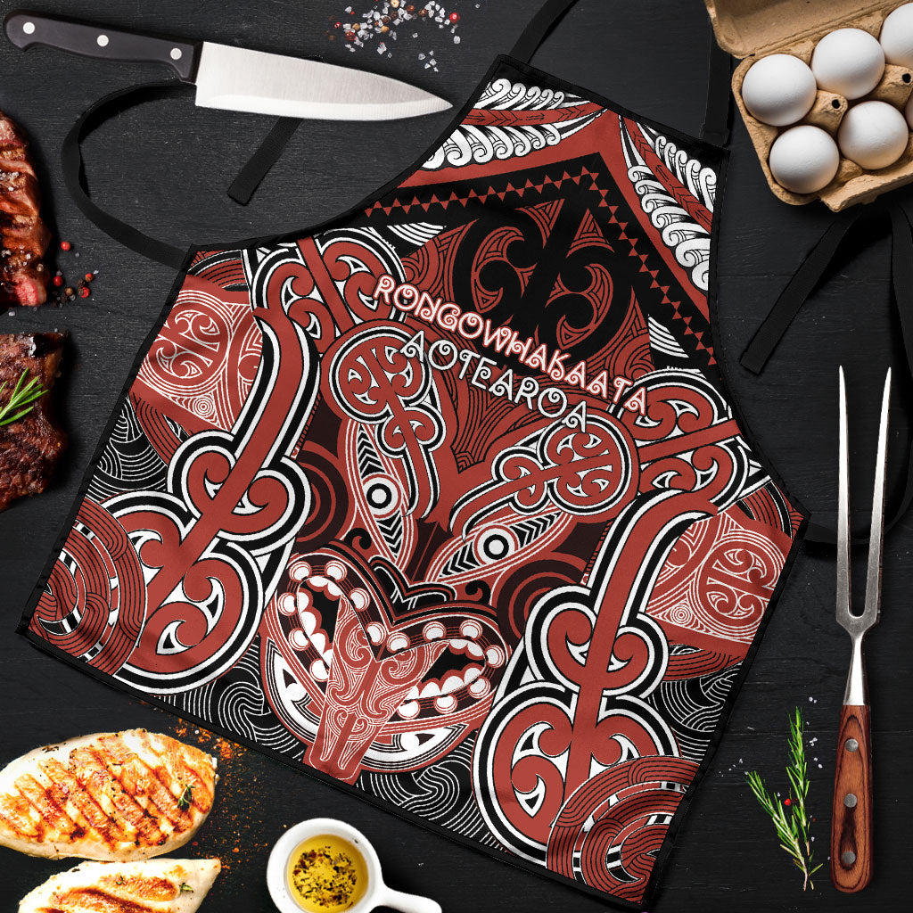 Aotearoa Iwi Rongowhakaata Apron Maori Kowhaiwhai Pattern LT19 Red - Polynesian Pride
