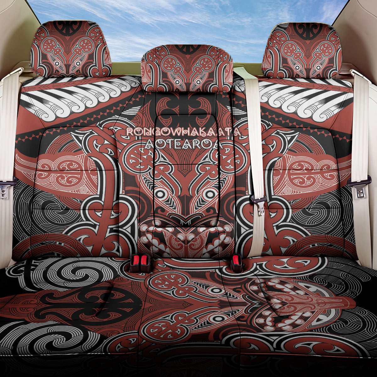 Aotearoa Iwi Rongowhakaata Back Car Seat Cover Maori Kowhaiwhai Pattern LT19 One Size Red - Polynesian Pride