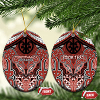 Aotearoa Iwi Rongowhakaata Personalised Ceramic Ornament Maori Kowhaiwhai Pattern LT19 Oval Red - Polynesian Pride