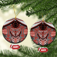 Aotearoa Iwi Rongowhakaata Personalised Ceramic Ornament Maori Kowhaiwhai Pattern LT19 Circle Red - Polynesian Pride
