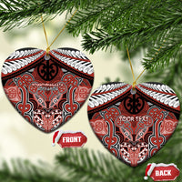 Aotearoa Iwi Rongowhakaata Personalised Ceramic Ornament Maori Kowhaiwhai Pattern LT19 Heart Red - Polynesian Pride
