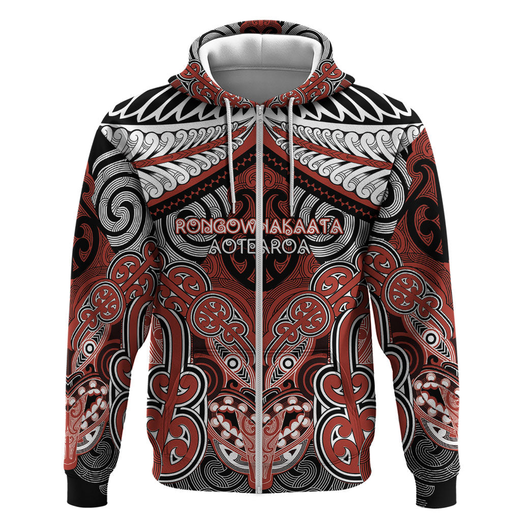 Aotearoa Iwi Rongowhakaata Personalised Hoodie Maori Kowhaiwhai Pattern LT19 Zip Hoodie Red - Polynesian Pride