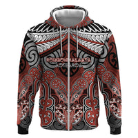 Aotearoa Iwi Rongowhakaata Personalised Hoodie Maori Kowhaiwhai Pattern LT19 Zip Hoodie Red - Polynesian Pride