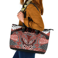Aotearoa Iwi Rongowhakaata Leather Tote Bag Maori Kowhaiwhai Pattern LT19 Red - Polynesian Pride