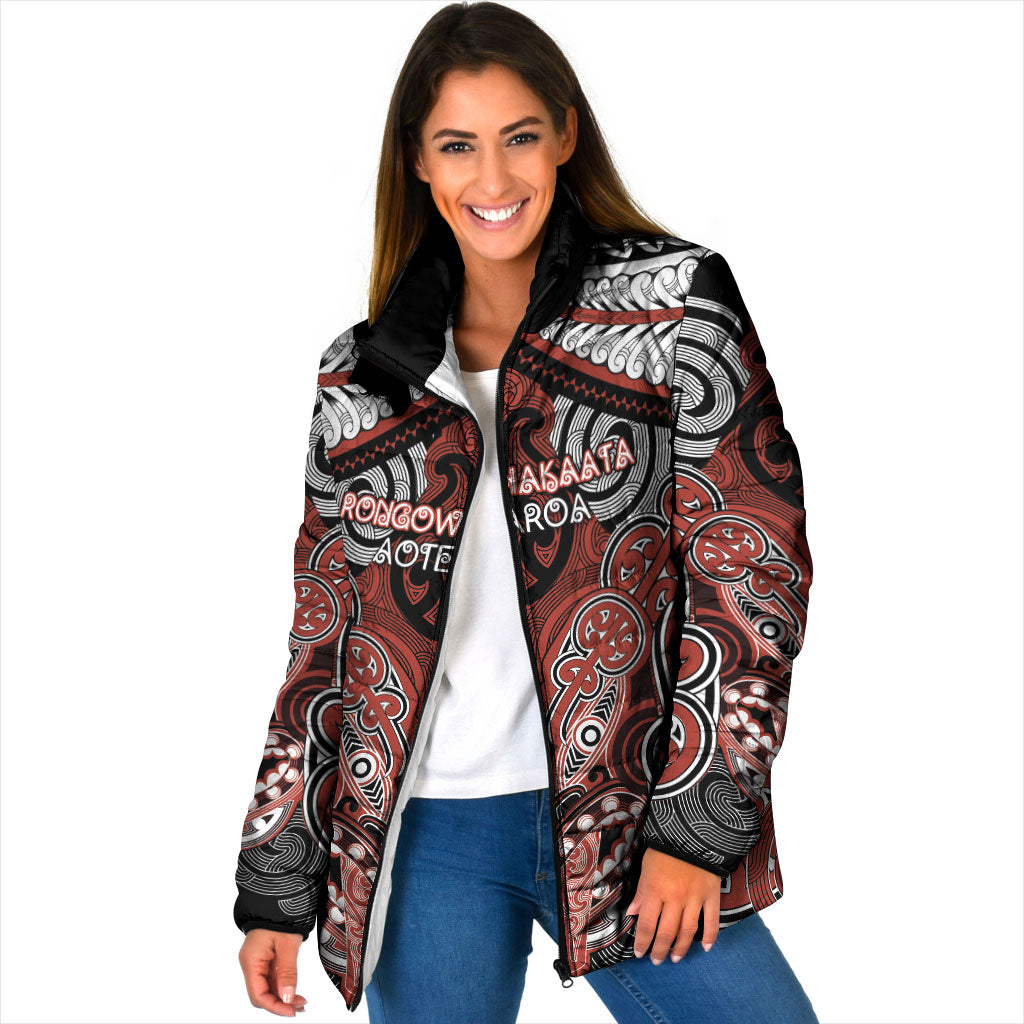 Aotearoa Iwi Rongowhakaata Personalised Padded Jacket Maori Kowhaiwhai Pattern LT19 Women Red - Polynesian Pride