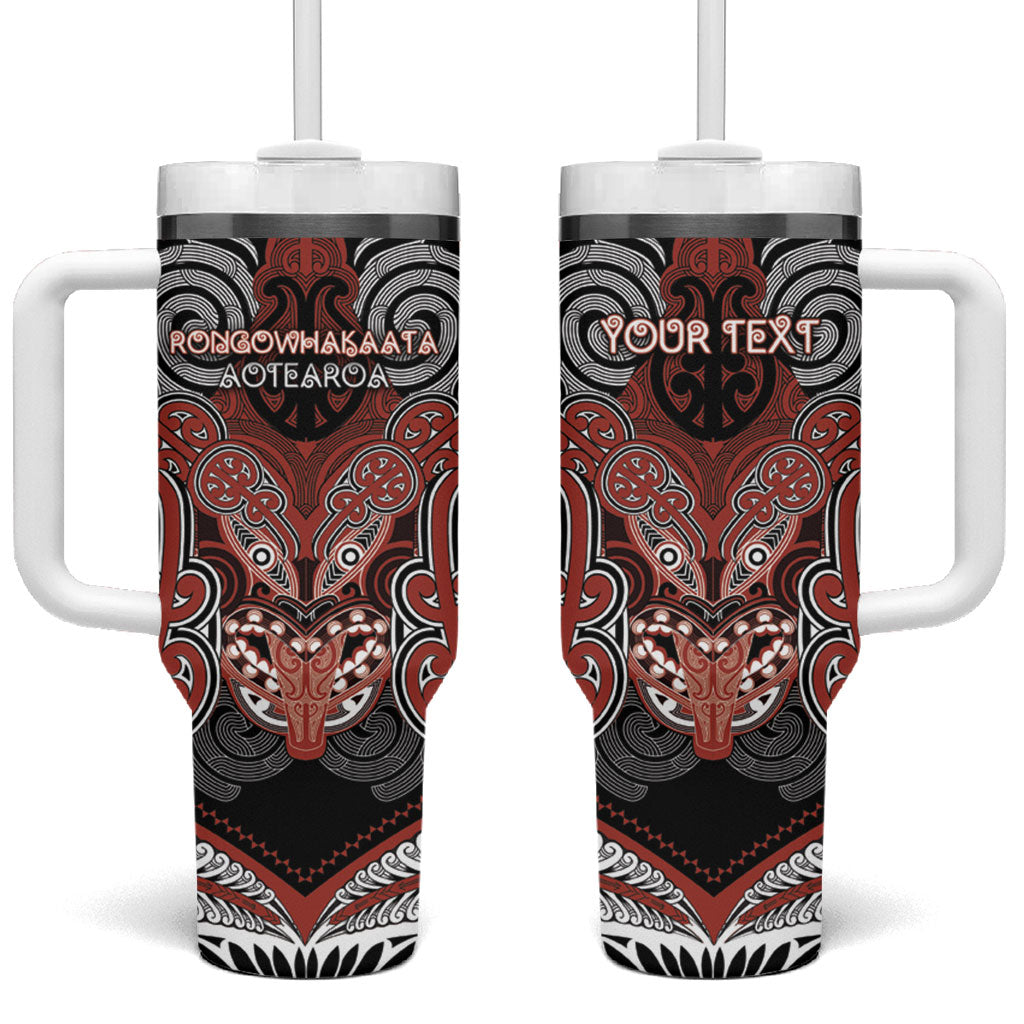 Aotearoa Iwi Rongowhakaata Personalised Tumbler With Handle Maori Kowhaiwhai Pattern LT19 One Size: 40 oz Red - Polynesian Pride