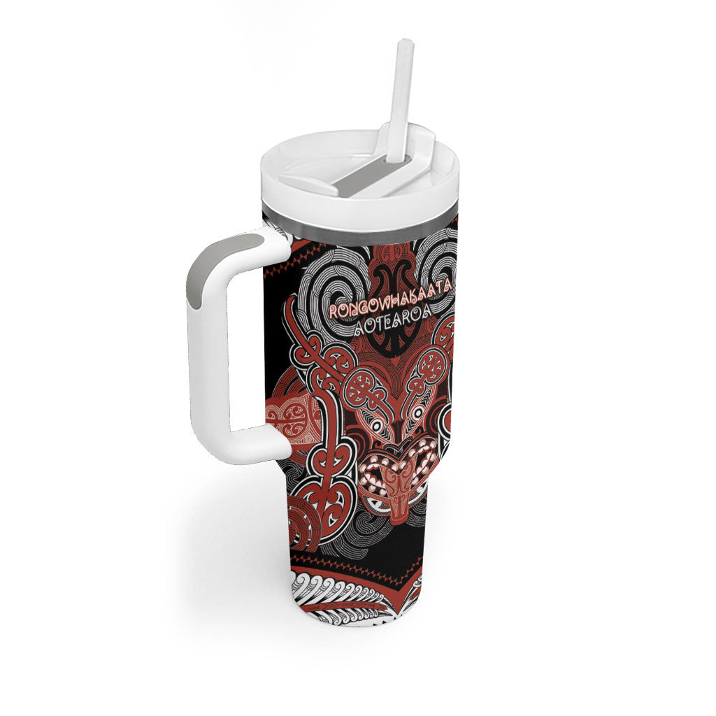 Aotearoa Iwi Rongowhakaata Personalised Tumbler With Handle Maori Kowhaiwhai Pattern LT19 - Polynesian Pride