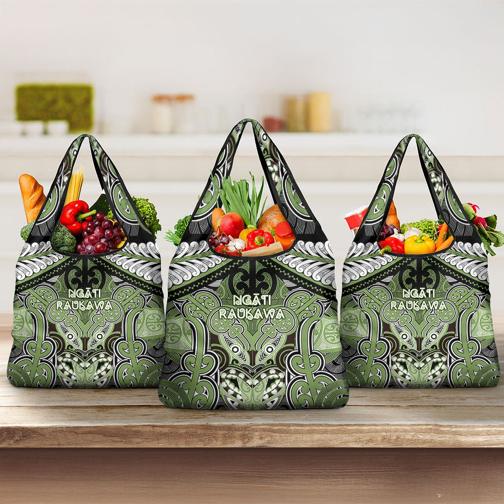 Aotearoa Iwi Ngati Raukawa Grocery Bag Maori Kowhaiwhai Pattern LT19 3-pack One Size Green - Polynesian Pride