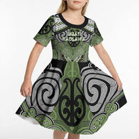 Aotearoa Iwi Ngati Raukawa Personalised Kid Short Sleeve Dress Maori Kowhaiwhai Pattern LT19 - Polynesian Pride