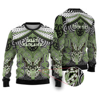 Aotearoa Iwi Ngati Raukawa Personalised Ugly Christmas Sweater Maori Kowhaiwhai Pattern LT19 Green - Polynesian Pride