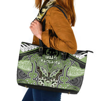 Aotearoa Iwi Ngati Raukawa Leather Tote Bag Maori Kowhaiwhai Pattern LT19 Green - Polynesian Pride