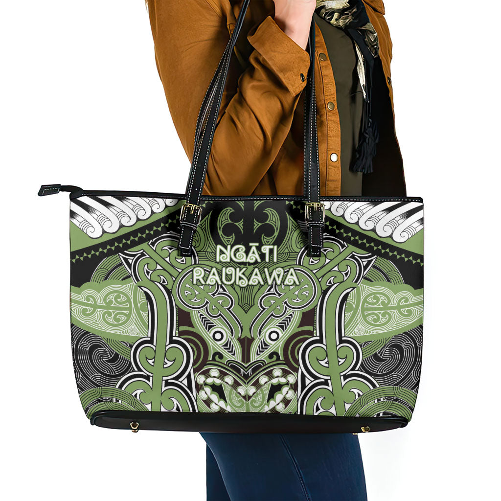Aotearoa Iwi Ngati Raukawa Leather Tote Bag Maori Kowhaiwhai Pattern LT19 - Polynesian Pride