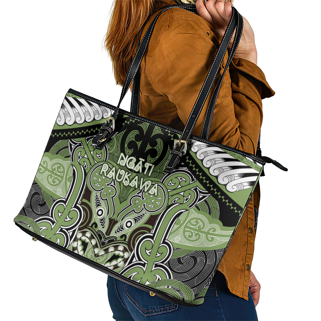 Aotearoa Iwi Ngati Raukawa Leather Tote Bag Maori Kowhaiwhai Pattern LT19 - Polynesian Pride