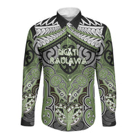 Aotearoa Iwi Ngati Raukawa Personalised Long Sleeve Button Shirt Maori Kowhaiwhai Pattern LT19 Unisex Green - Polynesian Pride