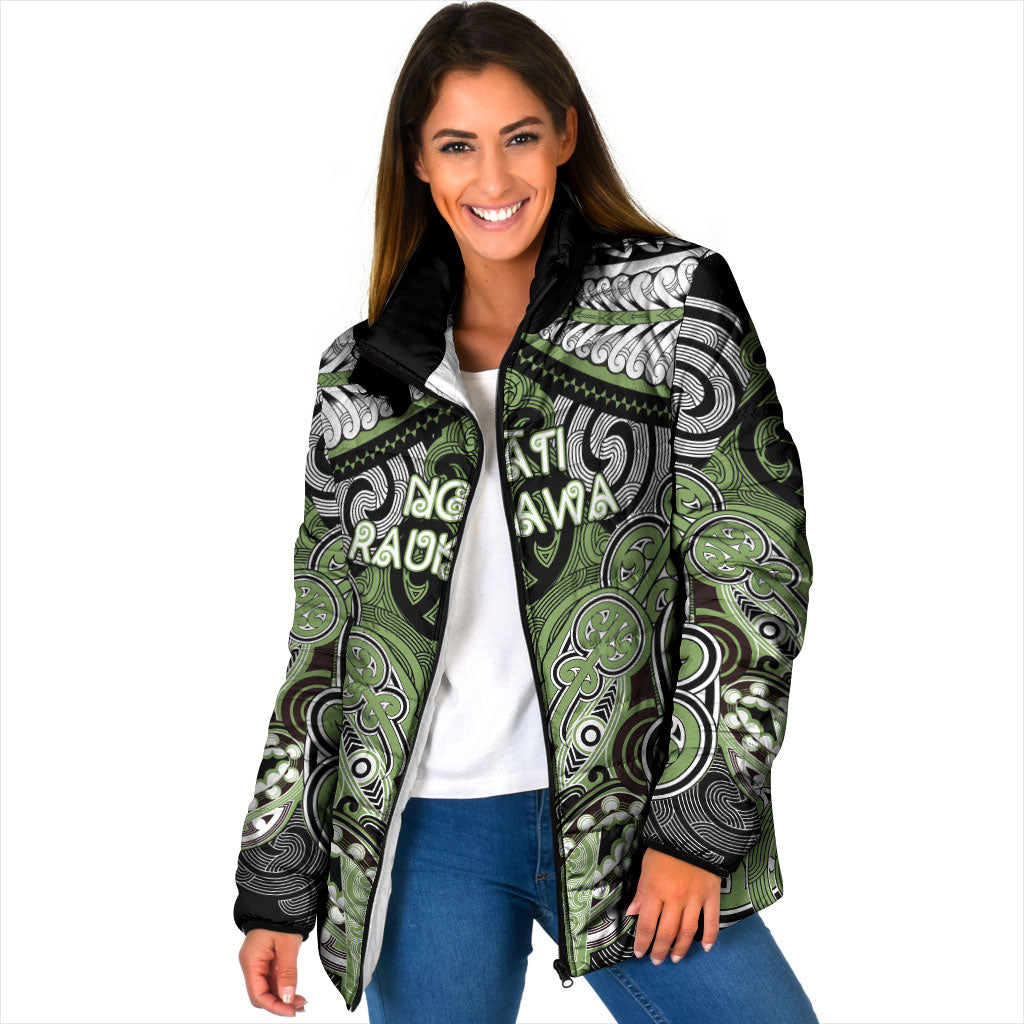 Aotearoa Iwi Ngati Raukawa Personalised Padded Jacket Maori Kowhaiwhai Pattern LT19 Women Green - Polynesian Pride