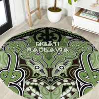 Aotearoa Iwi Ngati Raukawa Round Carpet Maori Kowhaiwhai Pattern LT19 Green - Polynesian Pride