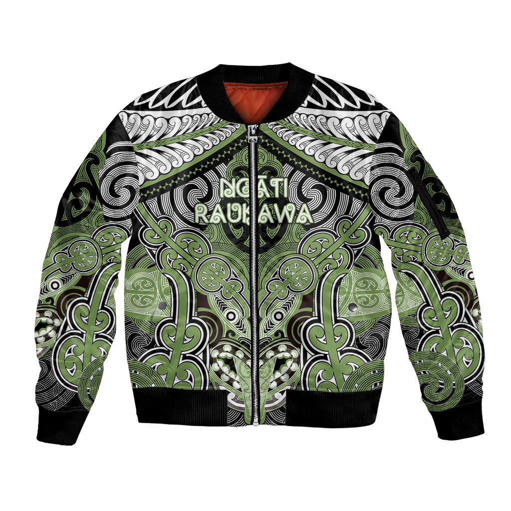 Aotearoa Iwi Ngati Raukawa Personalised Sleeve Zip Bomber Jacket Maori Kowhaiwhai Pattern LT19 Unisex Green - Polynesian Pride