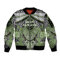Aotearoa Iwi Ngati Raukawa Personalised Sleeve Zip Bomber Jacket Maori Kowhaiwhai Pattern LT19 Unisex Green - Polynesian Pride
