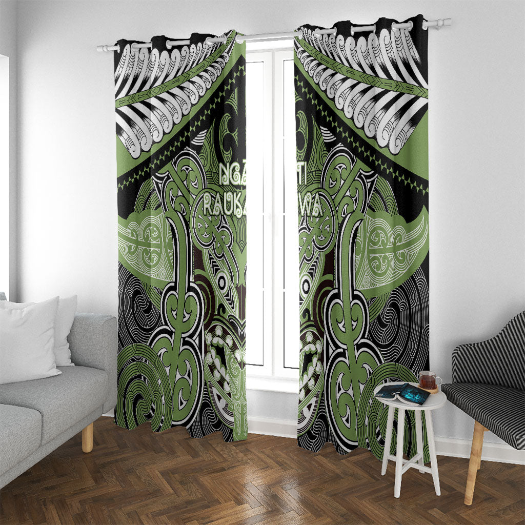 Aotearoa Iwi Ngati Raukawa Window Curtain Maori Kowhaiwhai Pattern LT19 With Grommets Green - Polynesian Pride