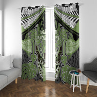 Aotearoa Iwi Ngati Raukawa Window Curtain Maori Kowhaiwhai Pattern LT19 With Grommets Green - Polynesian Pride