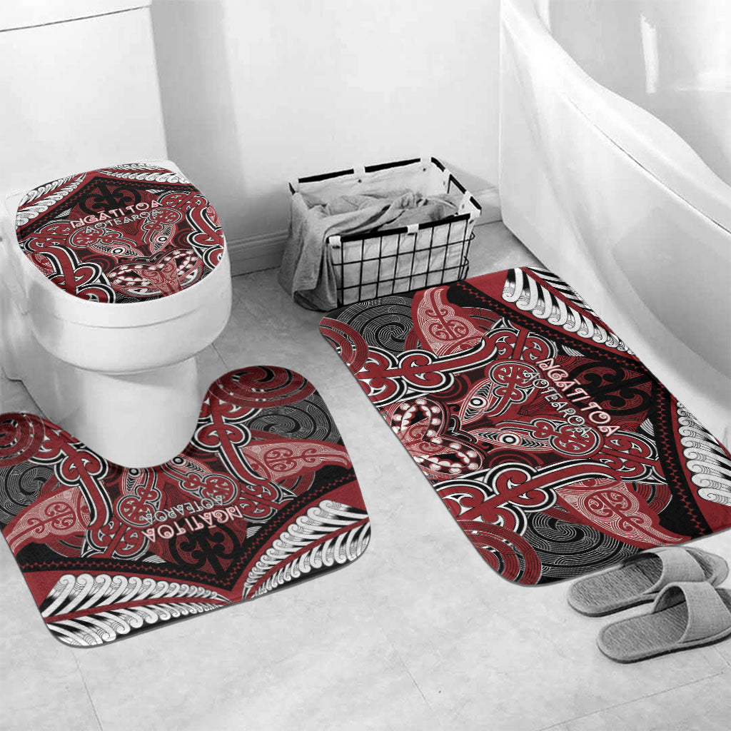 Aotearoa Iwi Ngati Toa Bathroom Set Maori Kowhaiwhai Pattern LT19 Mat Set Only (3 pcs) One Size Red - Polynesian Pride