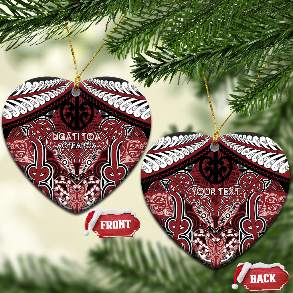Aotearoa Iwi Ngati Toa Personalised Ceramic Ornament Maori Kowhaiwhai Pattern LT19 Heart Red - Polynesian Pride