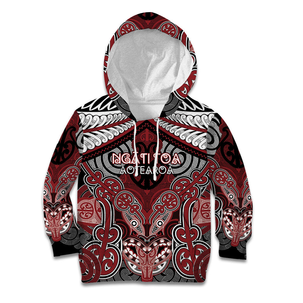 Aotearoa Iwi Ngati Toa Personalised Kid Hoodie Maori Kowhaiwhai Pattern LT19 Hoodie Red - Polynesian Pride