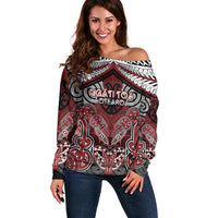 Aotearoa Iwi Ngati Toa Personalised Off Shoulder Sweater Maori Kowhaiwhai Pattern LT19 Women Red - Polynesian Pride