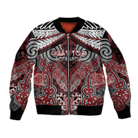 Aotearoa Iwi Ngati Toa Personalised Sleeve Zip Bomber Jacket Maori Kowhaiwhai Pattern LT19 Unisex Red - Polynesian Pride