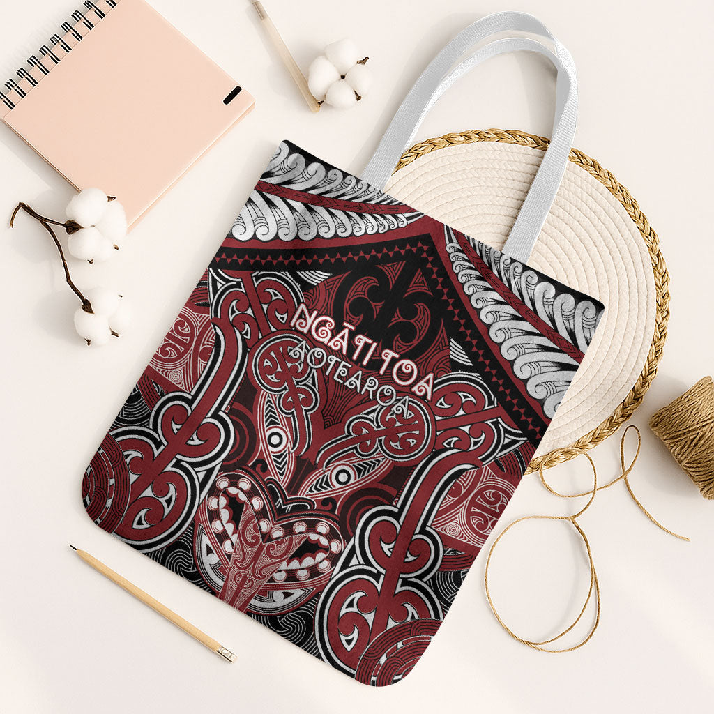 Aotearoa Iwi Ngati Toa Tote Bag Maori Kowhaiwhai Pattern LT19 White Strap One Size Red - Polynesian Pride