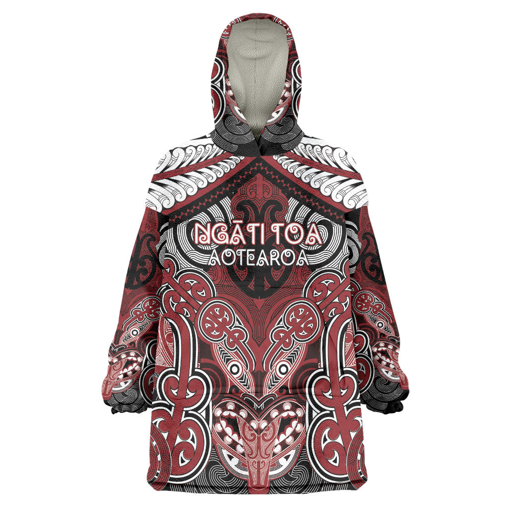 Aotearoa Iwi Ngati Toa Personalised Wearable Blanket Hoodie Maori Kowhaiwhai Pattern LT19 One Size Red - Polynesian Pride