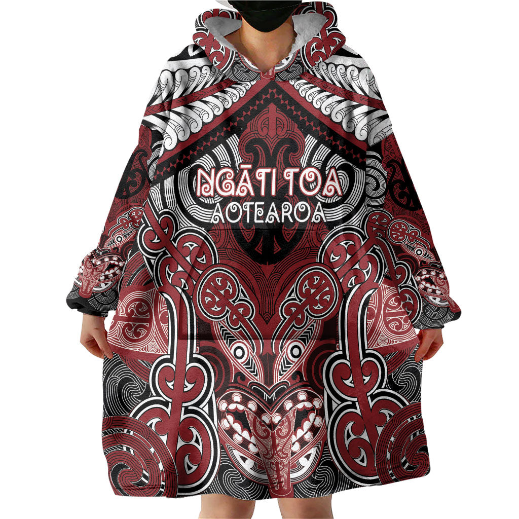 Aotearoa Iwi Ngati Toa Personalised Wearable Blanket Hoodie Maori Kowhaiwhai Pattern LT19 - Polynesian Pride
