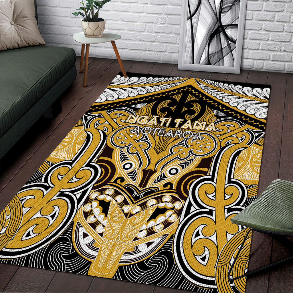 Aotearoa Iwi Ngati Tama Area Rug Maori Kowhaiwhai Pattern LT19 Yellow - Polynesian Pride