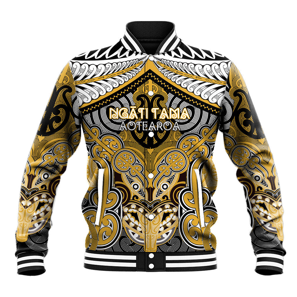 Aotearoa Iwi Ngati Tama Personalised Baseball Jacket Maori Kowhaiwhai Pattern LT19 Unisex Yellow - Polynesian Pride