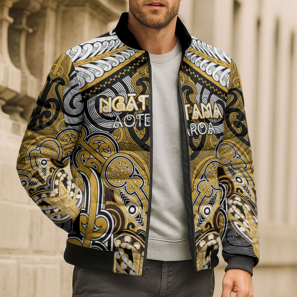 Aotearoa Iwi Ngati Tama Personalised Bomber Puffer Jacket Maori Kowhaiwhai Pattern LT19 - Polynesian Pride