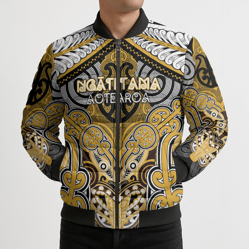 Aotearoa Iwi Ngati Tama Personalised Bomber Puffer Jacket Maori Kowhaiwhai Pattern LT19 - Polynesian Pride