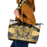Aotearoa Iwi Ngati Tama Leather Tote Bag Maori Kowhaiwhai Pattern LT19 Yellow - Polynesian Pride