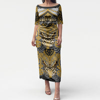 Aotearoa Iwi Ngati Tama Personalised Puletasi Maori Kowhaiwhai Pattern LT19 Long Dress Yellow - Polynesian Pride