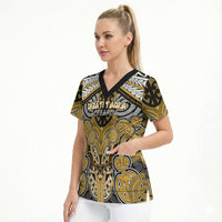Aotearoa Iwi Ngati Tama Personalised Scrub Top Maori Kowhaiwhai Pattern LT19 - Polynesian Pride