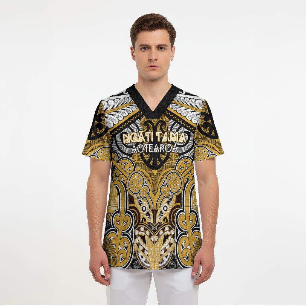 Aotearoa Iwi Ngati Tama Personalised Scrub Top Maori Kowhaiwhai Pattern LT19 - Polynesian Pride